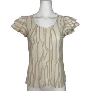 Anthropologie Dolan Charmante Textured Top Shirt S Neutral Motif Flutter Sleeve